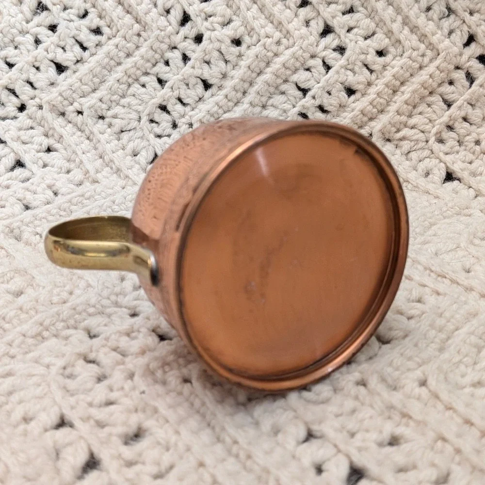 Vintage Copper Cream and Sugar Set Brass Handles‎ Etched Detail 2.5 inch